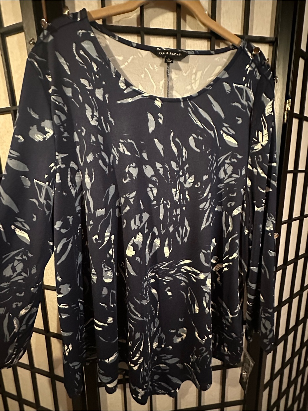 Zac & Rachel Navy Blue Abstract Print Top